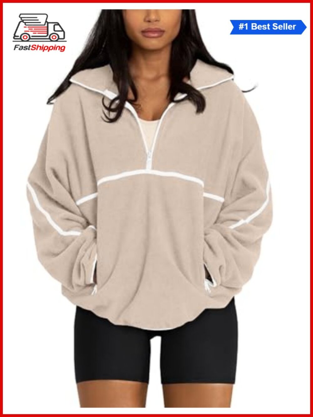 ✨ LASLULU Sherpa Fleece Half Zip Pullover Oversized Sweatshirt